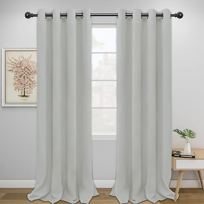 Easy-Going Blackout Curtains for Bedroom, Solid Thermal Insulated Grommet and Noise Reduction Window Drapes, Room Darkening Curtains for Living Room, 2 Panels(52x96 in, Greyish White)