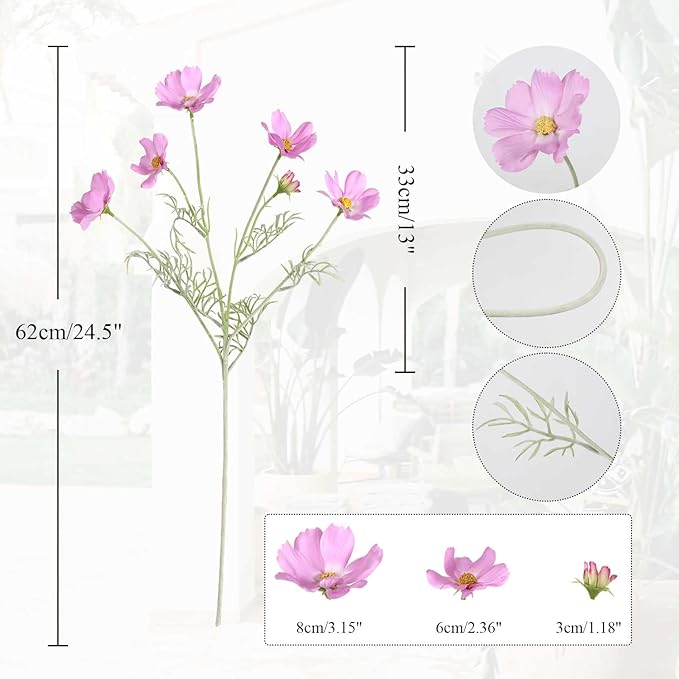 IPOPU Light Purple Cosmos Artificial Flowres 5PCS Fake Wildflowers 24.5" Lilac Flowers Artificial Daisies Silk Flowers with Stems for Baby Shower Centerpieces Home Table Decor (Light Purple)