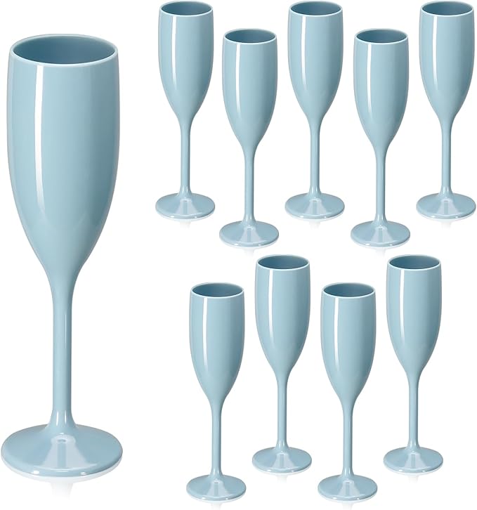XUWAIDSGN Acrylic Champagne Flutes Toasting Glasses Unbreakable Mimosa Bar Reusable Wine Glasses Vintage Champagne Flutes Stemmed Drinking Cups 5.4 OZ for Christmas Birthday (10, Blue)
