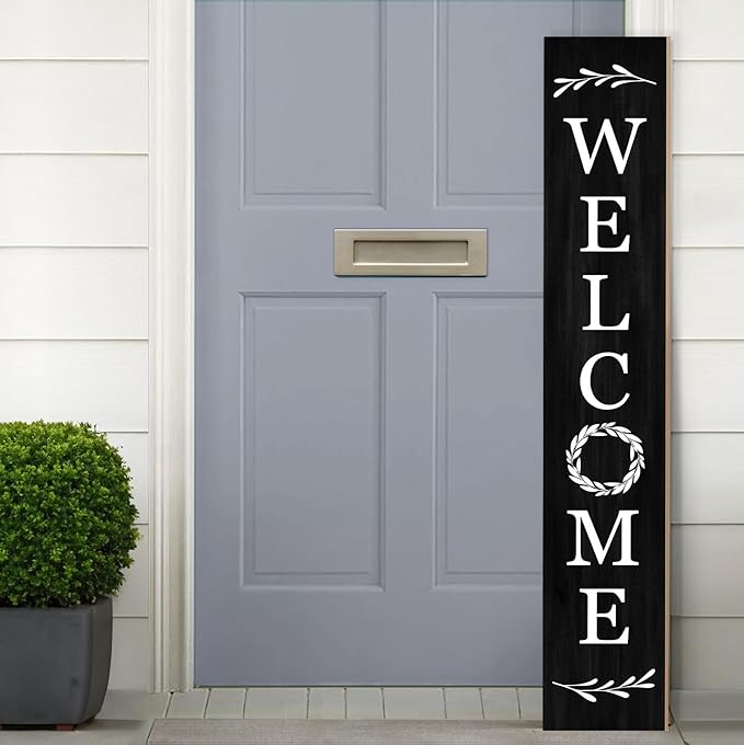 Welcome Wooden Porch Sign 47.2"H Front Door Rustic Standing Large Welcome Porch Sign for Home Front Porch Decor Rustic Wall Decor Home Farmhouse Yard Door Decorations -Black Porch Decor