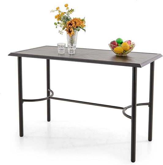 PHI VILLA Outdoor Patio Bar Table for 4-6, Counter Height Rectangle Bar Table with All Weather Metal Steel Frame Black for Outside, Yard, Garden and Deck