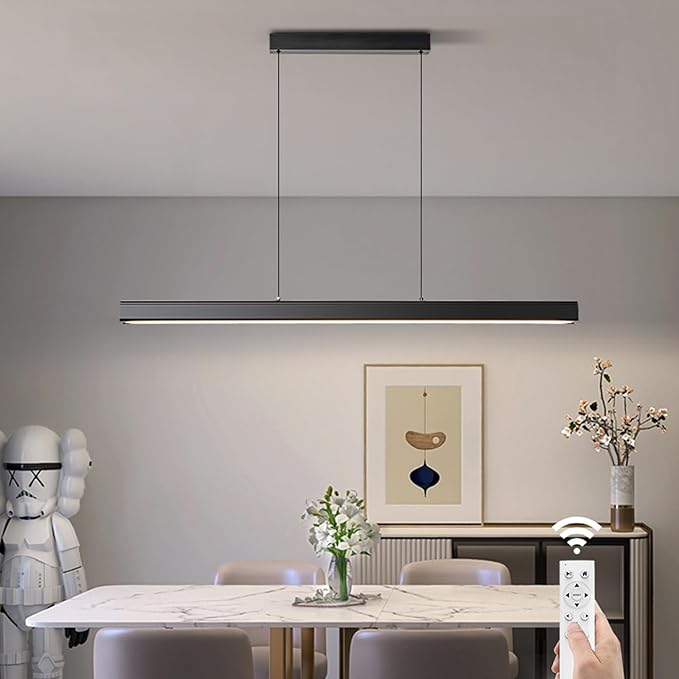 JAYMP Minimalist Linear Pendant Light Dimmable LED Modern Chandelier Dining Room Island Light Restaurant Cafe Bar Office Hanging Lamp Black 45"