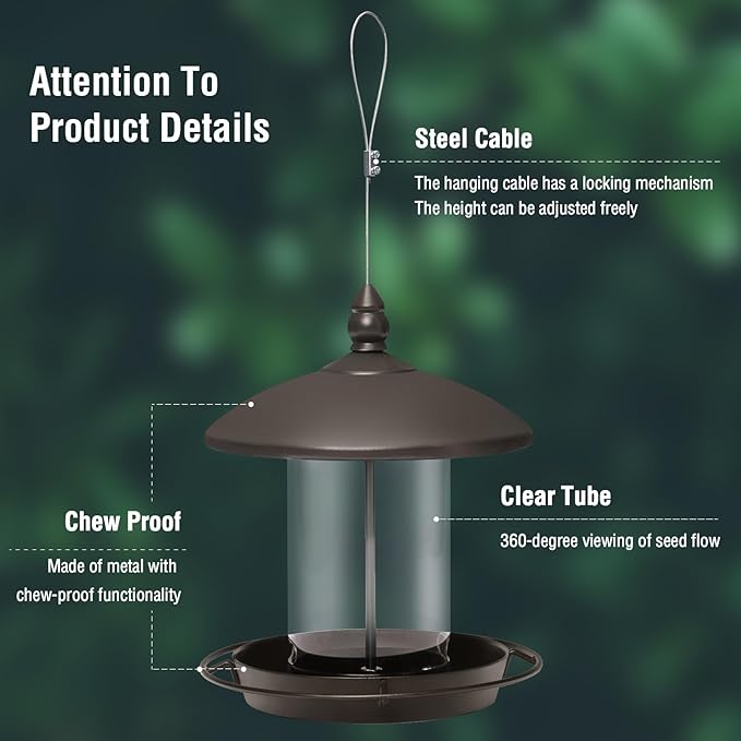 Metal Roof Bird Feeder - Chew Proof for Outdoor Hanging Wild Bird Seeds. Bronze