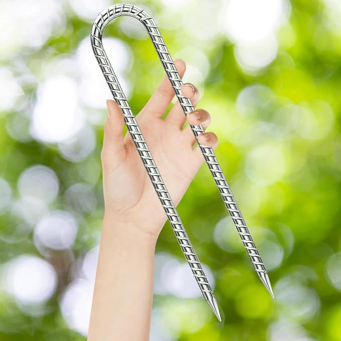 Rebar-Stakes-12-Inch, Ground Stakes Heavy Duty U-Hook Galvanized Anti-Rust Heavy Duty Ground Anchors for Garden Dog Fence Chicken Coop Christmas Decorations Deer Fence 12pcs