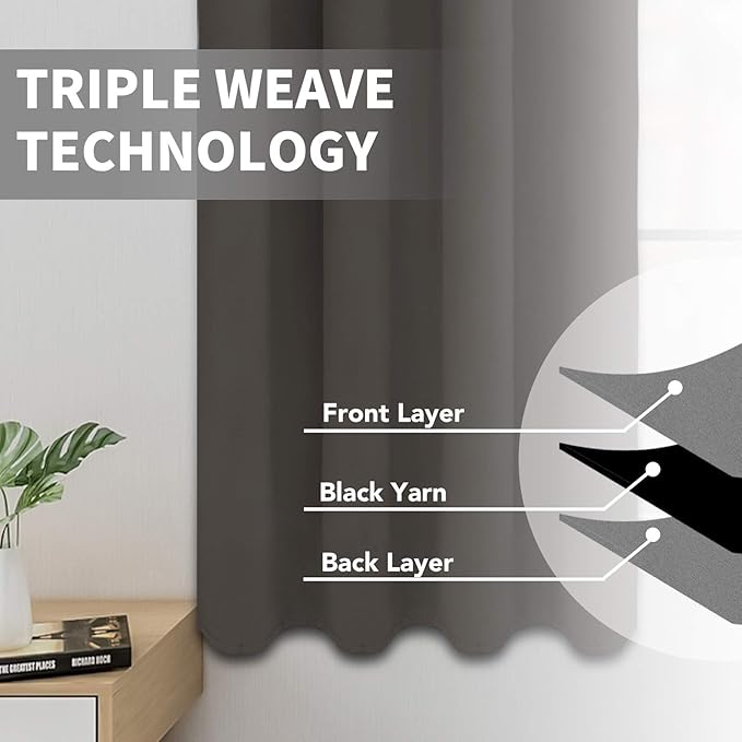 Easy-Going Blackout Curtains for Bedroom, Solid Thermal Insulated Grommet and Noise Reduction Window Drapes, Room Darkening Curtains for Living Room, 2 Panels (52x108 in,Taupe)