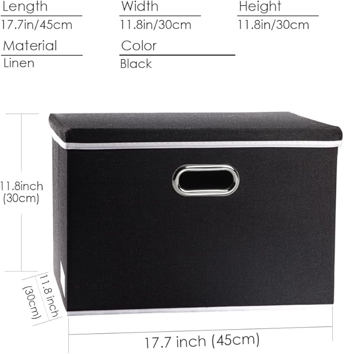 PRANDOM Large Foldable Storage Boxes with Lids [5-Pack] Organizer Containers Baskets Cube with Cover for Home Bedroom Closet Office Black17.7x11.8x11.8 For 6+ Year Old Boys and Girls
