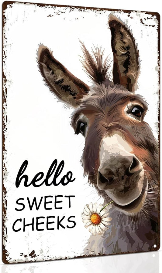 ALKB Western Bathroom Decor Vintage Donkey Gift - Funny Bathroom Restroom Toilet Decoration - Hello Sweet Cheeks Metal Sign 8x12 Inch