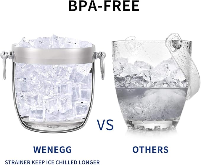 Ice Bucket with Lid, Scoop, Tongs and Strainer - Well Made Insulated Stainless Steel Keep Ice Frozen Longer - Ideal for Cocktail Bar, Parties, Chilling Wine, Champagne - 3 Liter (Stainless Steel)