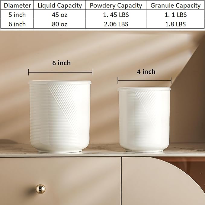 Food Storage Containers with Airtight Lids: Ceramic Canister Sets for Kitchen Countertop - Porcelain Jar for Coffee Tea Flour Sugar Rice Cookies Candy - White (42+75 oz)