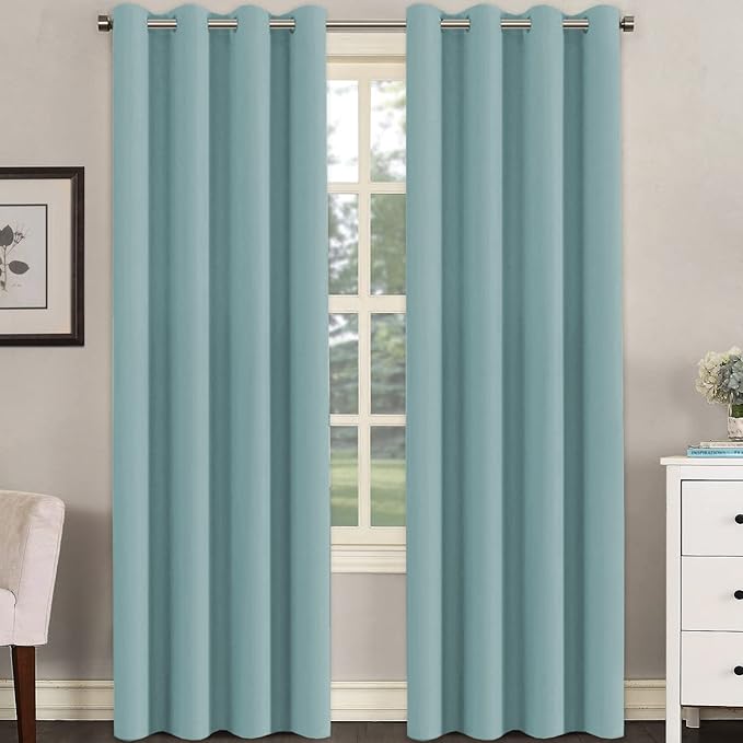 H.VERSAILTEX Blackout Window Treatment Curtains/Panels, Thermal Insulated Room Darkening Solid Grommet Drapes for Bedroom/Living Room Window (52 Inch by 108 Inch, Mineral Blue, Set of 2)