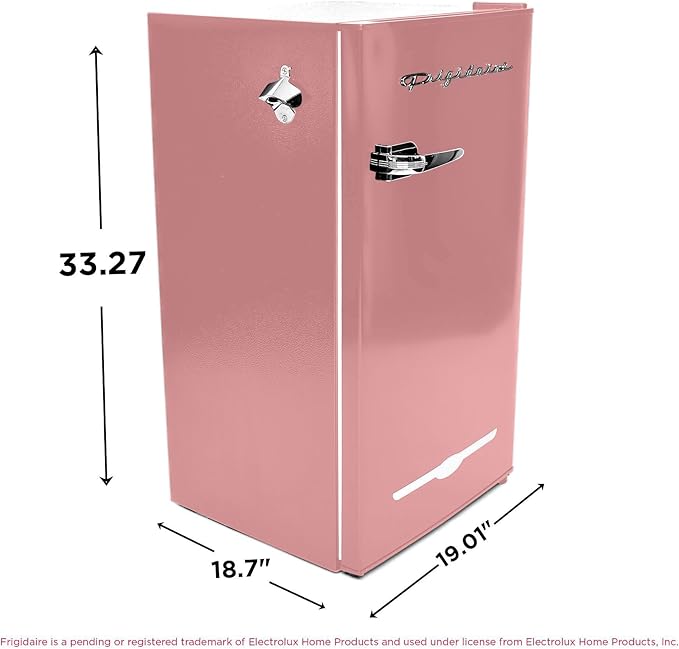 Frigidaire EFR376 Retro Bar Fridge Refrigerator with Side Bottle Opener, 3.2 cu. Ft, Pink/Coral