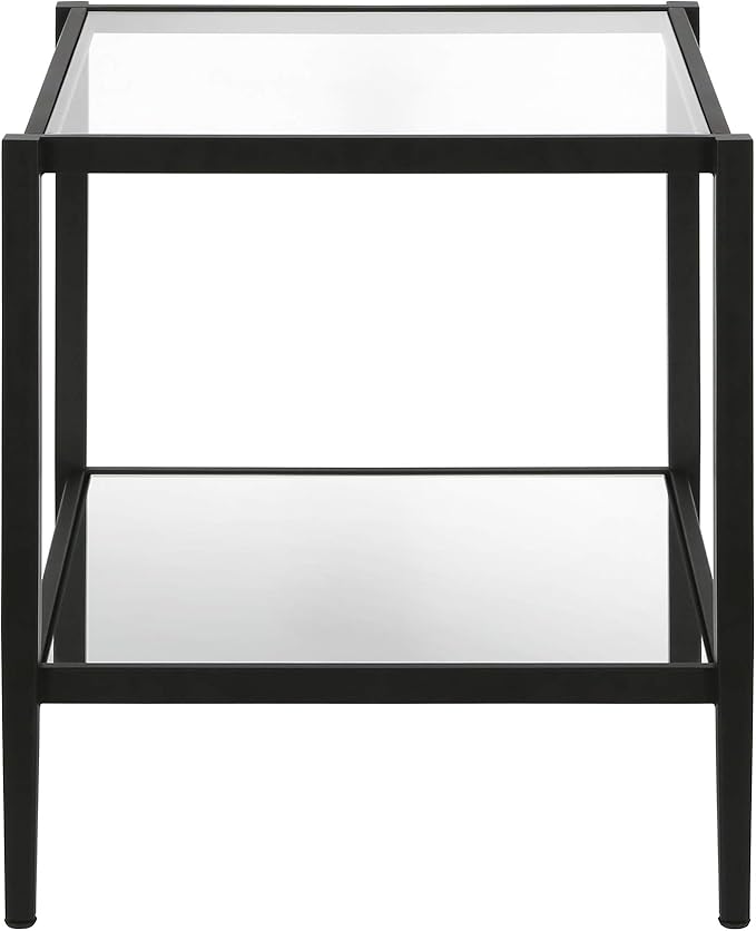 Henn&Hart 20" Wide Square Side Table with Mirror Shelf in Blackened Bronze, Table for Living Room, Bedroom