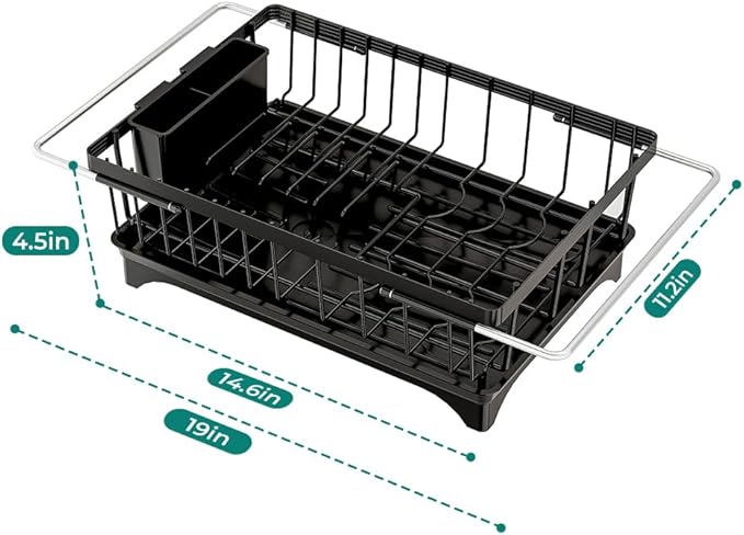 Expandable Dish Drying Rack in Sink, Adjustable Stainless Steel Rustproof Grip Handles Dish Rack Over The Sink, Dish Strainer with Drying Tray & Utensil Holder