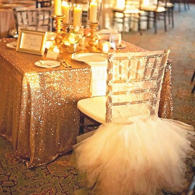 SquarePie Sequin Tablecloth 60 x 102 Inch Gold Sparkly Table Linen for Wedding Party