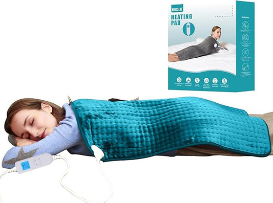 Ruqiji 17''x33'' XXXL King Size Heating Pad with Fast-Heating Technology&10 Temperature Settings, Flannel Electric Heating Pad/Pain Relief for Back/Neck/Shoulders/Menstrual Pain/Leg Cramp (Light Teal)