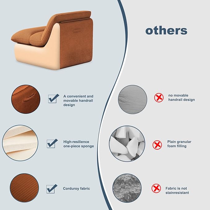 Misolant Bean Bag Chairs，Big Corduroy Fabric Sofa Bean Bag Chair for Adults and Teens with High-Resilience Sponge, Non-Slip Base Floor Lounge Sofa for Home, Living Room, Bedroom, Gaming Brown