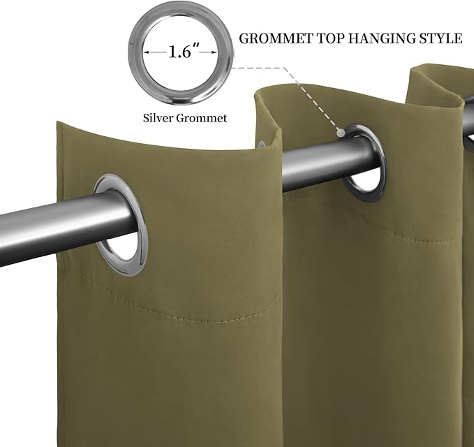 Easy-Going Blackout Curtains for Bedroom, Solid Thermal Insulated Grommet and Noise Reduction Window Drapes, Room Darkening Curtains for Living Room, 2 Panels (52x46 in,Khaki)