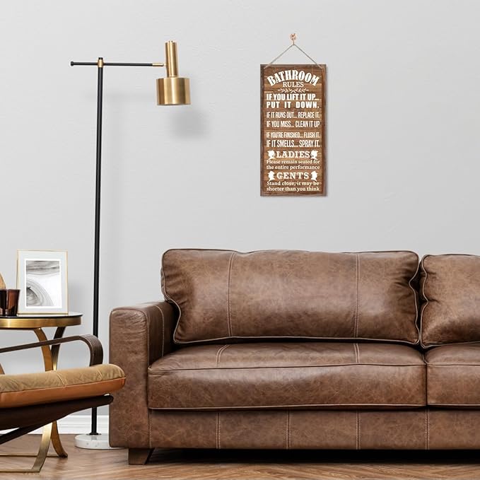 Rustic Western Bathroom Decor - Funny Wall Signs, Farmhouse Country Rules Wall Decor I1