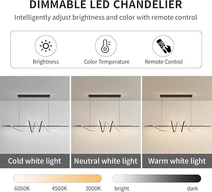 JAYMP Dining Room LED Chandelier 56W Dimmable Kitchen Island Light Modern Pendant Light Geometric Design Hanging Light Fixture Black 39 Inches