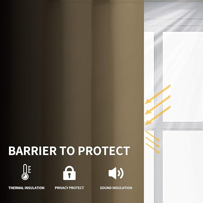 Easy-Going Blackout Curtains for Bedroom, Solid Thermal Insulated Grommet and Noise Reduction Window Drapes, Room Darkening Curtains for Living Room, 2 Panels (52x46 in,Tan)