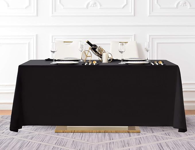 Surmente Black Tablecloth 90 x 132-inch Rectangular Polyester Table Cloth for Weddings, Banquets, or Restaurants