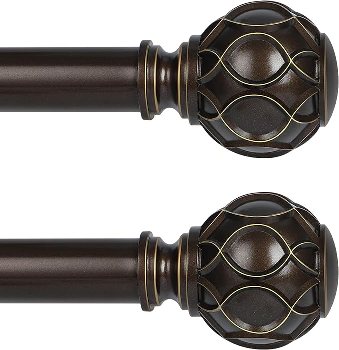 Bronze Farmhouse Curtain Rods for Windows:Heavy Duty Adjustable Curtain Rod for Bedroom Living Room,Boho Decorative Rustic Drapery Rods with Vintage Coastal Finial,Antique Bronze 2 Pack 36-88"