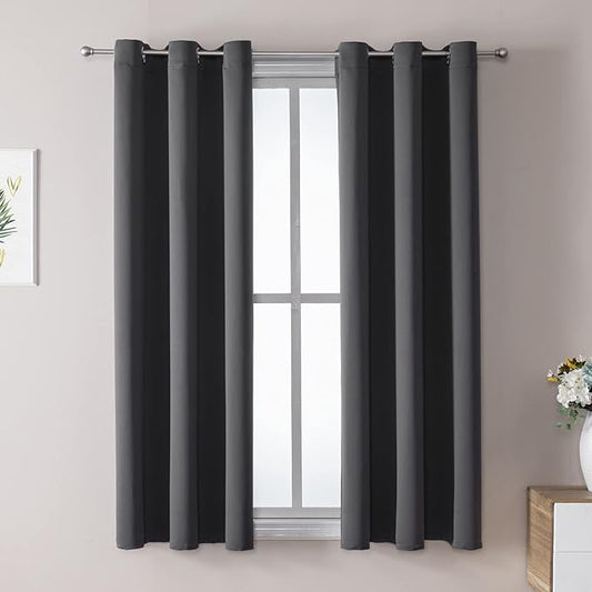ChrisDowa Grommet Blackout Curtains for Bedroom and Living Room - 2 Panels Set Thermal Insulated Room Darkening Curtains (Dark Grey, 38W x 45L)