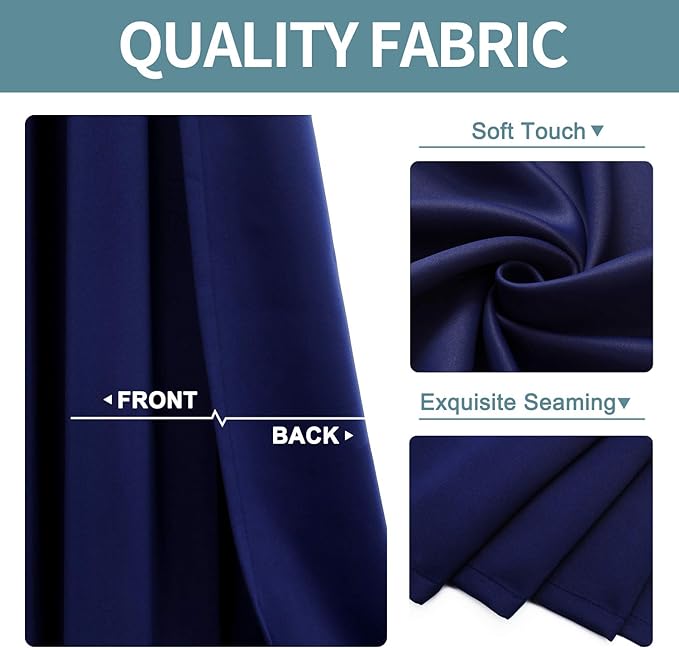 ChrisDowa Grommet Blackout Curtains for Bedroom and Living Room - 2 Panels Set Thermal Insulated Room Darkening Curtains (Navy Blue, 38W x 45L)