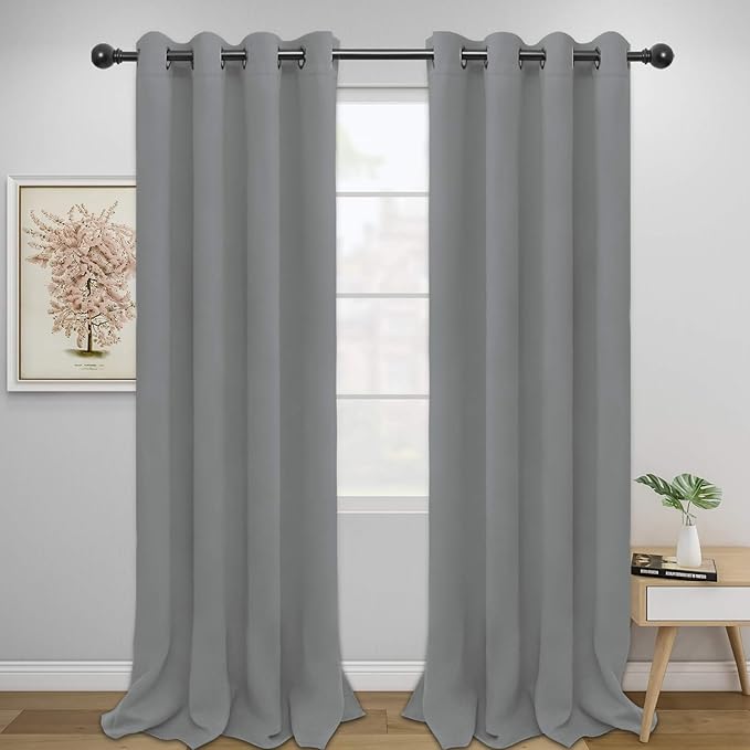 Easy-Going Blackout Curtains for Bedroom, Solid Thermal Insulated Grommet and Noise Reduction Window Drapes, Room Darkening Curtains for Living Room, 2 Panels (52x108 in,Light Gray)