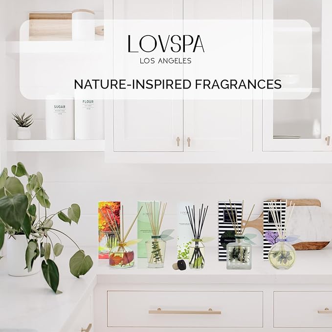 LOVSPA Reed Diffuser Set, Velvet Rose Scented Oil Diffuser with Sticks, Home Fragrance Accessories for Bathroom Shelf Decor, Aroma Diffusers for Home or Office Desk, USA Made