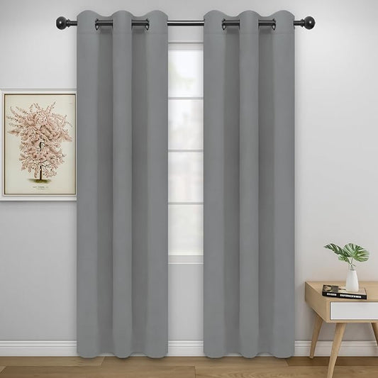 Easy-Going Blackout Curtains for Bedroom, Solid Thermal Insulated Grommet and Noise Reduction Window Drapes, Room Darkening Curtains for Living Room, 2 Panels (34x72 in, Light Gray)