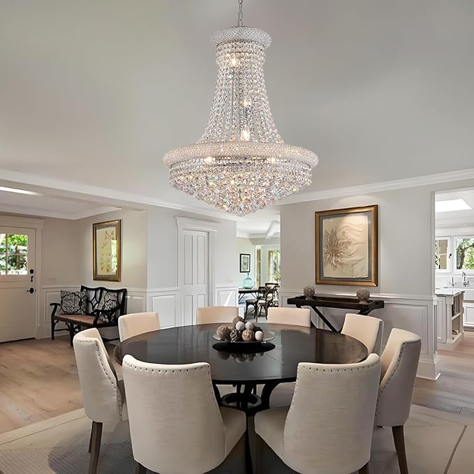 Modern Crystal Chandeliers Foryer Chandelier for High Ceilings, 11-Lights Silver Empire Crystal Chandeliers for Living Dining Room Entryway Hallway(D23.6)