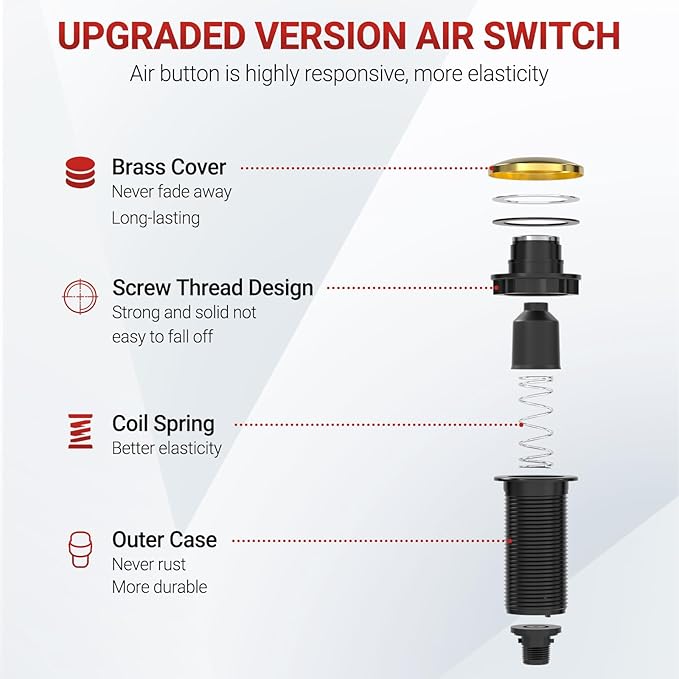 APIELE Garbage Disposal Air Switch Kit, Sink Top Push Button Switch for Food Waste Disposer, UL Listed 3.6" Long On/Off Air Button (Yellow Bronze)