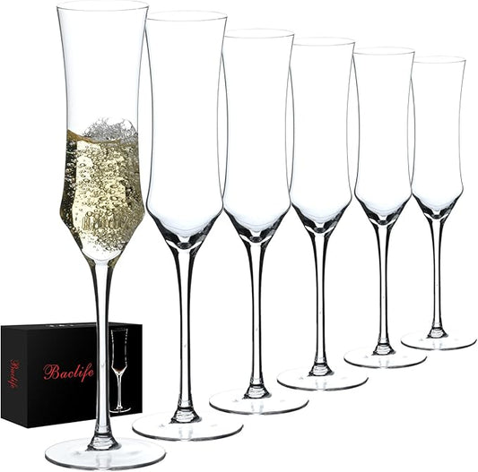 Champagne Flutes Set of 6 - Hand Blown Crystal Champagne Glasses With Long Stem - 7 oz Elegant Sparkling Wine Stemware - Unique Gift for Birthday,Wedding,Mother's Day,Housewarming