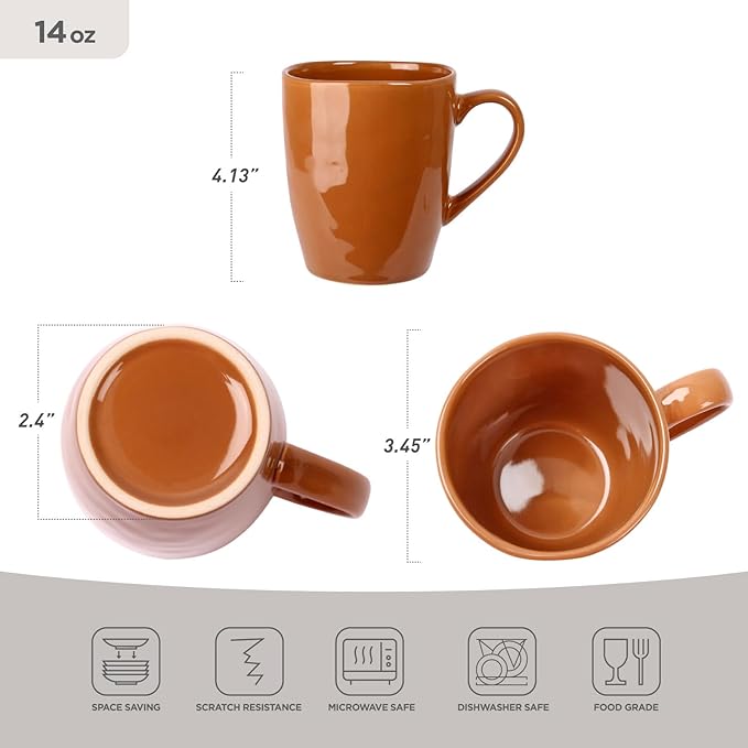 famiware Aurora Coffee Mugs, 14oz Mug Set of 4, Stoneware Mug, Cups for Kitchen, Cappuccino, Latte, Reactive Glaze, Microwave Safe, Scractch-resistant, Brown