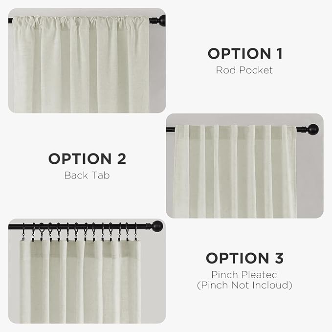 Joydeco Linen Curtains 108 Inch Length 2 Panel Sets,Light Filtering Curtains for Bedroom 52 Inch Wide Living Room Drapes with Back Tabs & Rod Pockets (W52 x L108 Inch, Oatmeal)