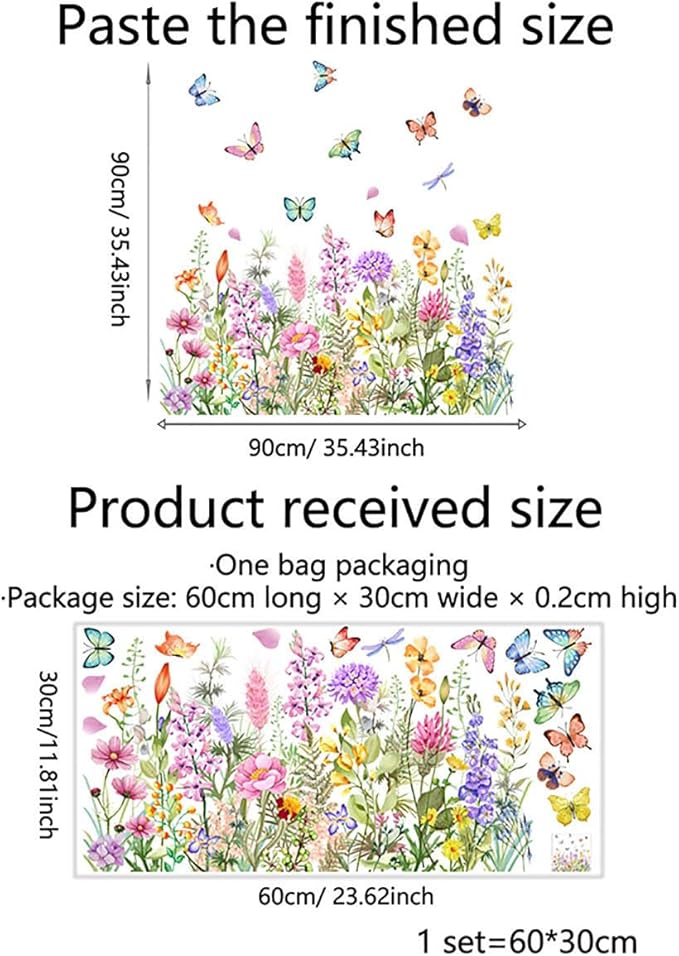 Mirbuy Wildflower Butterfly Window Decals, Colorful Garden Floral Window Clings for Home Decor