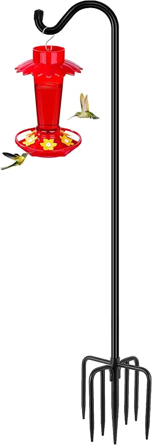Gtongoko Adjustable Shepherds Hooks for Outdoor 76 Inch Bird Feeder Pole with 7 Prongs Base, 3/4 Inch Thick Heavy Duty for Hanging Bird Feeder, Plant Baskets,1 Pack