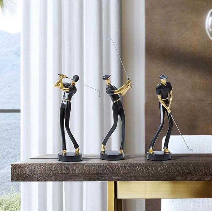 HAUCOZE Golf Figurine Statue Golfer Decoration Arts Home Decor Sculpture Polyresin Black 9.6 inch