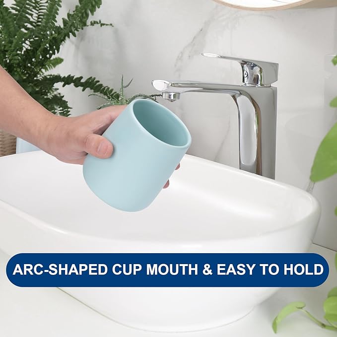 Bathroom Tumbler Cup Ceramic 2Pcs 13.5oz Reusable Toothbrush Cup 400ml,Toothbrush Holder Adequate for Your Bathroom (Cyan)