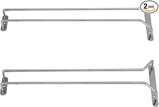 TrueCraftware- 16-Inch Wine Glass Rack Chrome Finish Set of 2- Stemware Rack Wire Hanging Rack Under Cabinet Wine Glass Stemware Holder Glass Storage Hanger Organizer for Kitchen and Bar