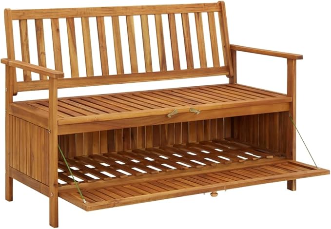 vidaXL 47.2" Patio Storage Bench, Solid Acacia Wood, Outdoor Garden Furniture with Ample Storage Space and Comfortable Seating