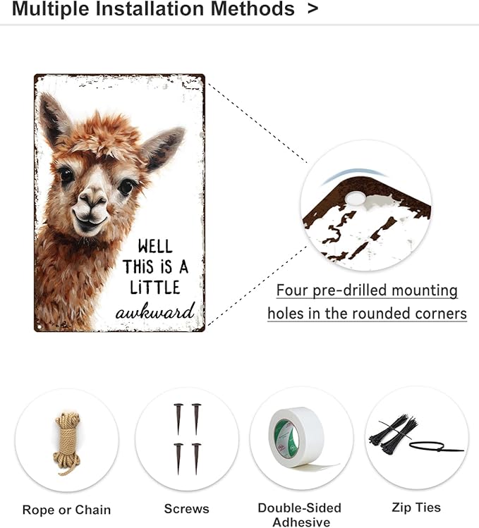 ALKB Funny Alpaca Metal Signs Farmhouse Bathroom Wall Decor Alpaca Lovers Gift 8 x 12 Inch