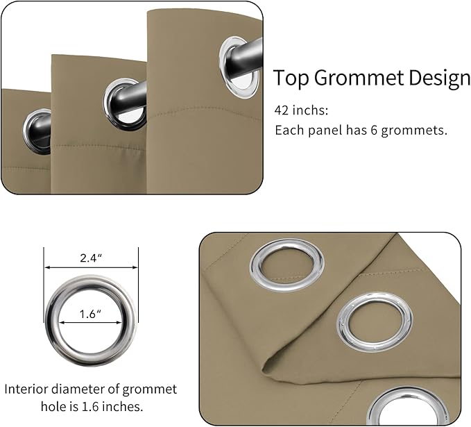 Easy-Going Blackout Curtains for Bedroom, Solid Thermal Insulated Grommet and Noise Reduction Window Drapes, Room Darkening Curtains for Living Room, 2 Panels(42x72 in, Tan)