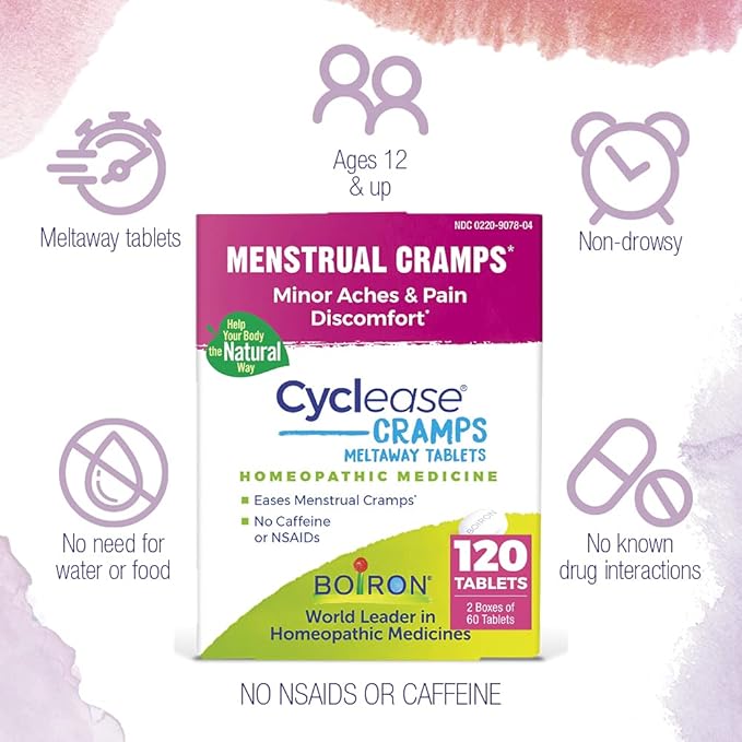 Boiron Cyclease Cramps for Relief from Menstrual Cramps, Aches, Pain, and Discomfort - 120 Count (2 Pack of 60)