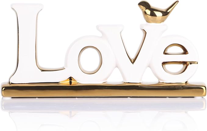 Love Sign Decoration,White and Gold Love Signs for Home Decor Statue,Modern Bird Sculpture Personalized Love Decor,Gold Style Figurine Decorative Ornaments for Living Room,Bedroom,Desktop,Cabinets