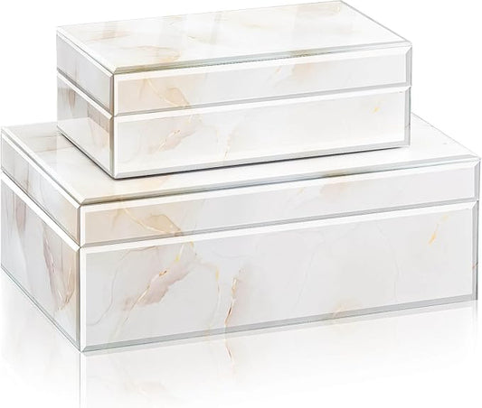 Homde Glass Decorative Storage Box: Set of 2 Boxes for Home Decor - Large Organizer with Lids for Decorations