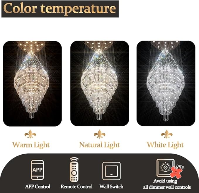 Flashing God 40''X120 High Ceiling Chandelier Crystal Raindrop Gold Chandeliers Staircase Large Chandelier Villa Entrance Foyer Pendant Light Foyer High Ceiling Light 15 GU10 Bulb Dimming