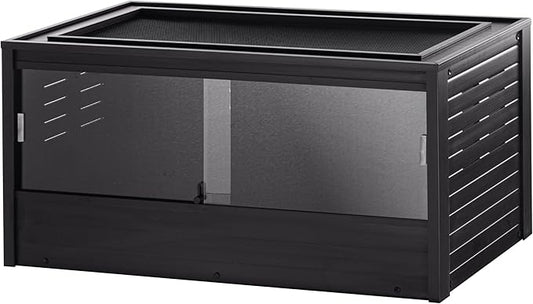 New Age Pet ECOFLEX 48 in Mojave Reptile Lounge in Espresso Black, Durable Wood Plastic Composite Habitat with Vented Side Panels, Removable Sliding Glass Doors, and Mesh Screen Top for Lamp Setup,