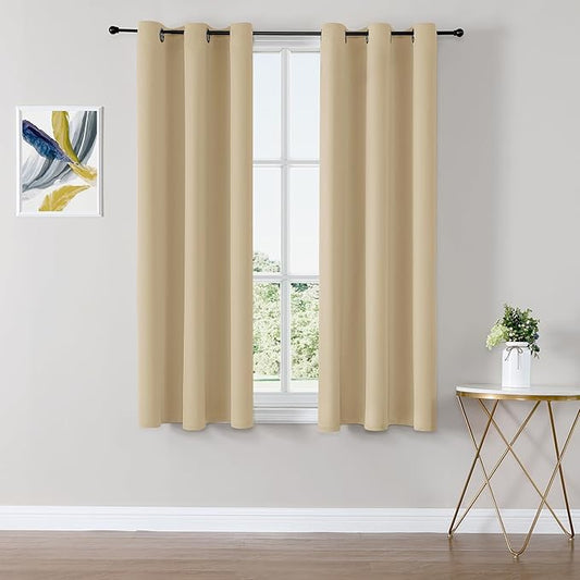 ChrisDowa Blackout Curtains 63 inches Long for Bedroom - 2 Panels Set Grommet Thermal Insulated Room Darkening Curtains for Living Room (Biscotti Beige, 42 x 63 Inch)